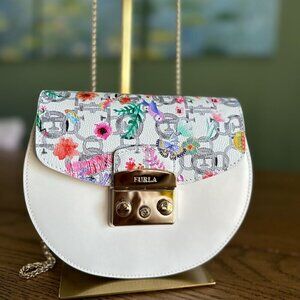 NWT! Furla My Play Interchangeable Metropolis Leather Flap -Watercolor white